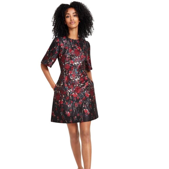 Vince Camuto Dresses & Skirts - Vince Camuto Womens Floral Jacquard Short-Sleeve Dress VC4M5797 Red Multi 12 NWT